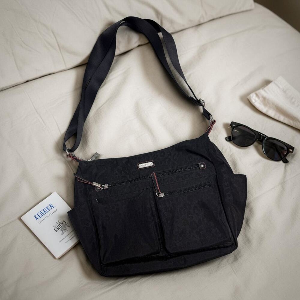Baggallini Women's Black Cheetah Print Anywhere Large Hobo Bag with RFID Wallet